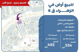 للبيع ارض في الزهراء ق6