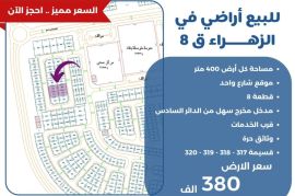 للبيع ارض في الزهراء ق8