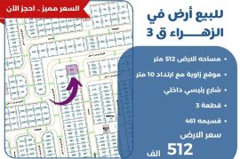 للبيع ارض في الزهراء ق3