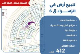 للبيع ارض في الزهراء
