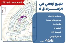 للبيع ارض في الزهراء