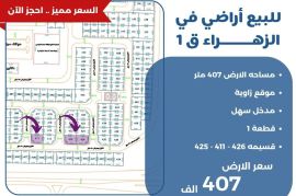 للبيع ارض في الزهراء