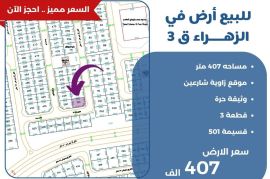 للبيع ارض في الزهراء