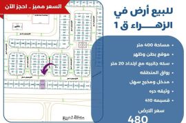 للبيع ارض في الزهراء 