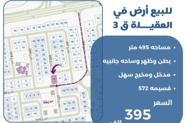 للبيع ارض في العقيلة قطعة 3 