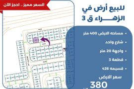 للبيع ارض في الزهراء ق3