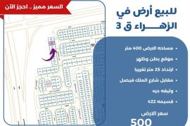 للبيع ارض في الزهراء ق3