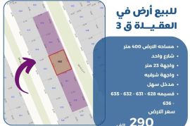 للبيع ارض في العقيلة ق3