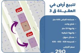 للبيع ارض في العقيلة ق3