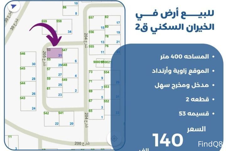 للبيع ارض في الخيران السكني