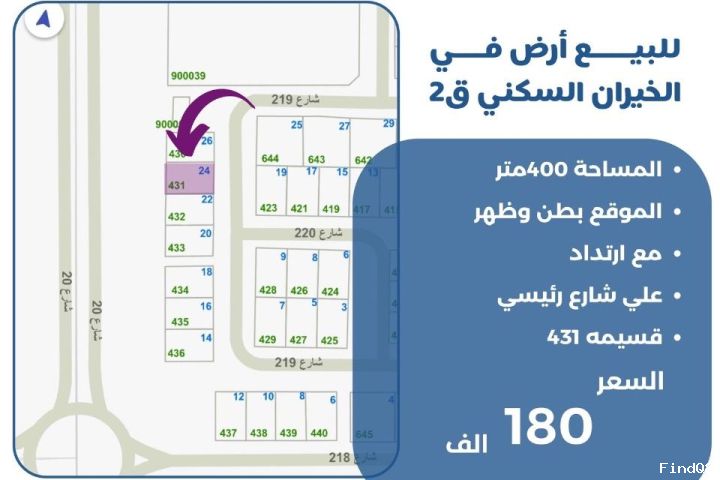 للبيع ارض في الخيران السكنية