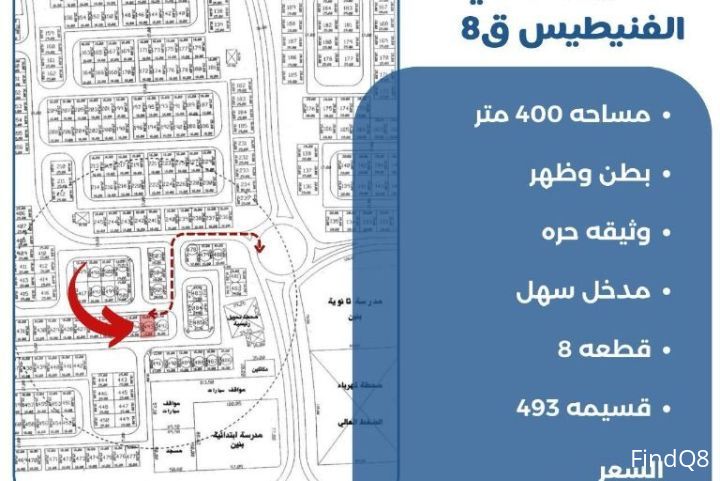 للبيع ارض في الفنيطيس ق8