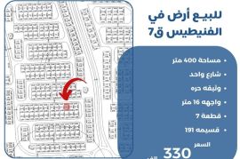 للبيع ارض في الفنيطيس ق7