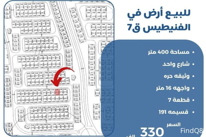 للبيع ارض في الفنيطيس ق7