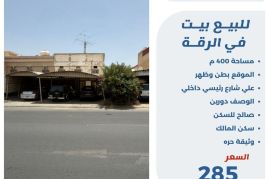 للبيع بيت في الرقه