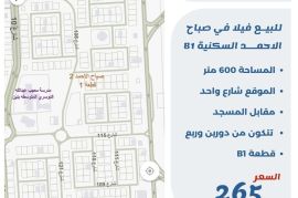 للبيع فيلا في صباح الاحمد السكنيه B1