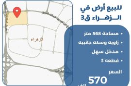 للبيع ارض في الزهراء ق3