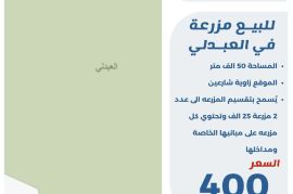 للبيع مزرعه في العبدلي 