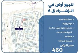 للبيع ارض في الزهراء ق6