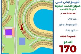 للبيع ارض في صباح الاحمد البحرية